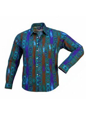 Bon Homme 80s 90s Colorful Geometric Aztec Design MOP Buttons Men’s Sz Medium